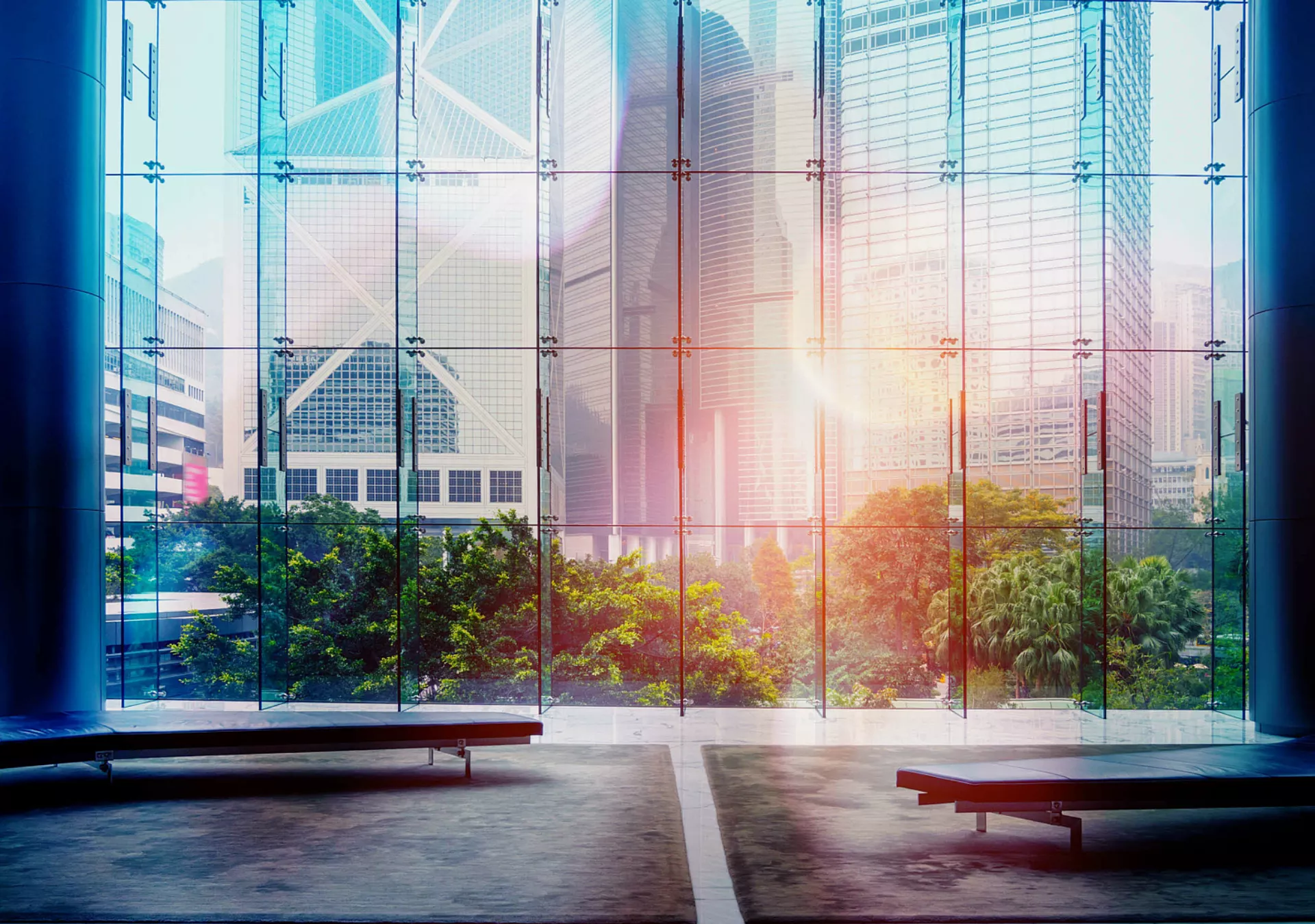 Glass wall in the office building