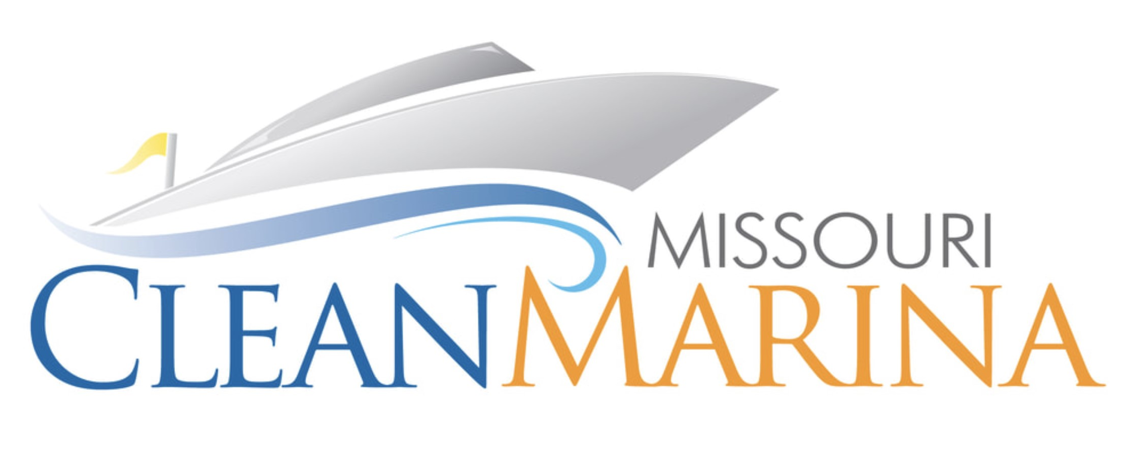 Missouri Clean Marina logo with a stylized boat and blue and gold lettering, displayed by State Park Marina.