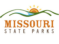Missouri State Parks logo with a sunrise, green hills, and blue water, displayed on State Park Marina’s website.
