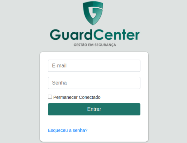 Área de login do sistema da Guard Center