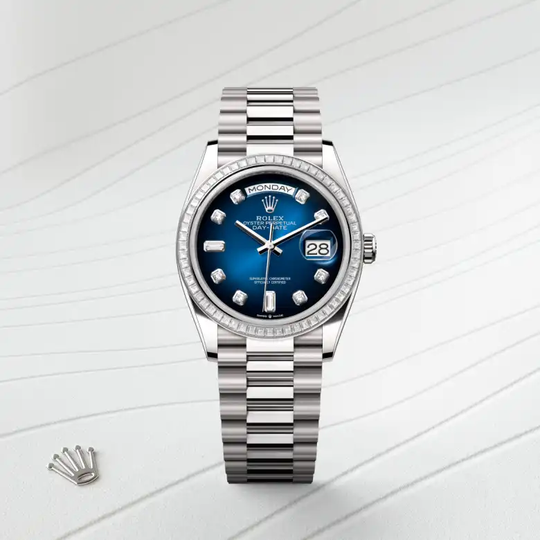 Rolex Day-Date in 18 kt white gold, M128399TBR-0007 - Heller Jewelers