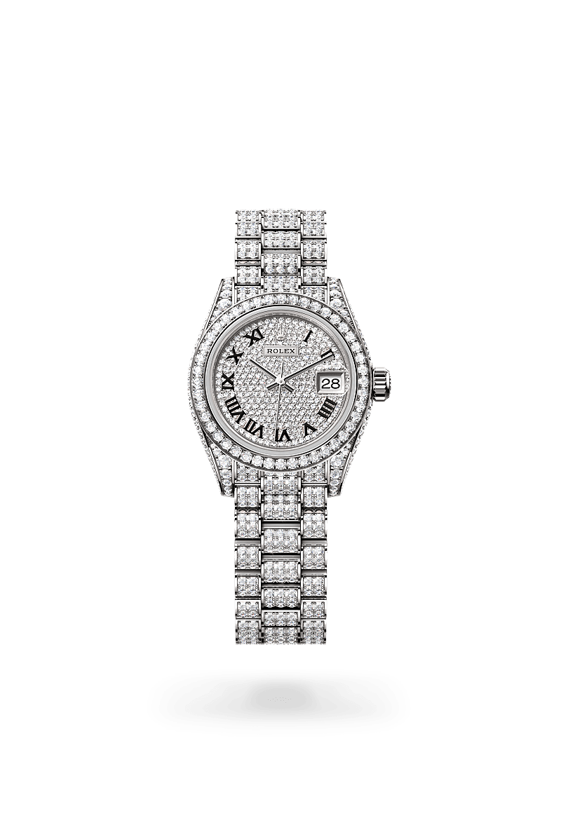 Rolex Lady-Datejust in 18 ct white gold with case sides and lugs set with diamonds, M279459RBR-0001 - Rolex Boutique San Jose