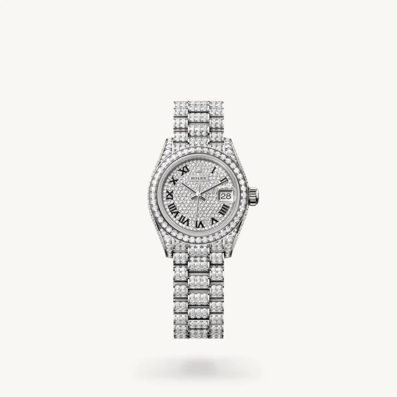 Rolex Lady-Datejust in 18 ct white gold with case sides and lugs set with diamonds, M279459RBR-0001 - Rolex Boutique San Jose