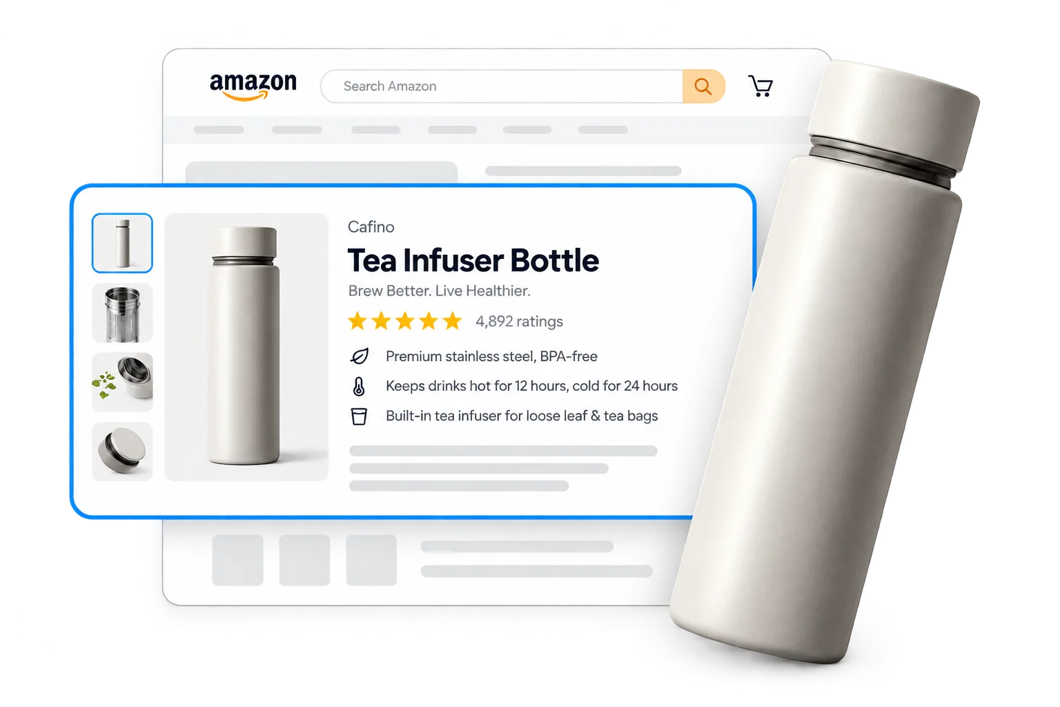 Amazon listing created with AI from a product URL or product photos
