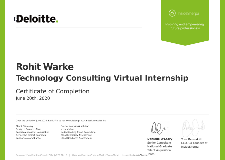 Uploaded image for credential Technology Consulting Virtual Internship issued to Rohit Sanjay Warke on June 20, 2020