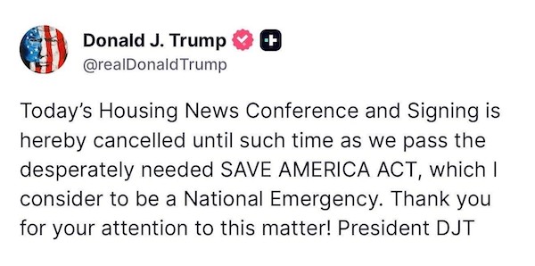 Trumps post cancelling signing the bill.