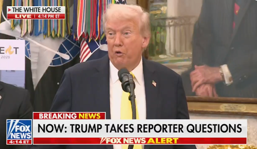 TRump taking reporter questions at the White House