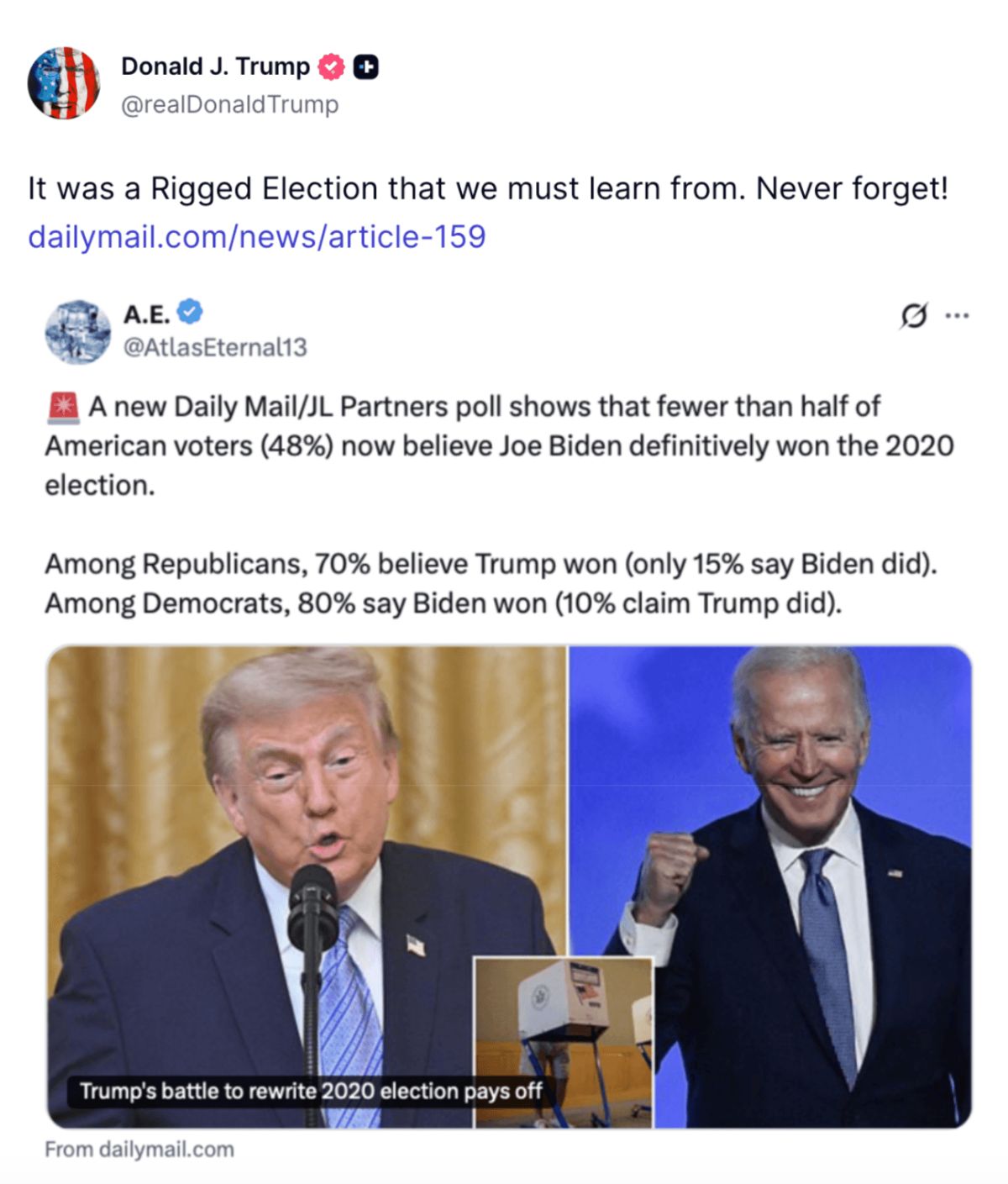Trump post on Truth Social claiming the 2020 election was rigged