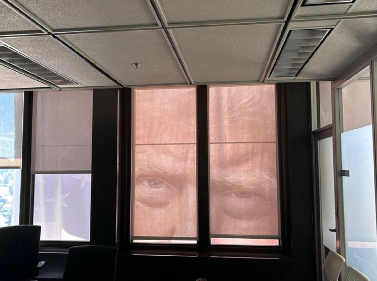 Donald Trump's face on a banner in D.C.