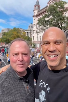 Adam Schiff and Cory Booker at the No Kings rally in DC