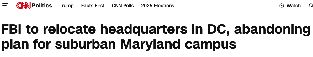 FBI to relocate headquarters in DC, abandoning plan for suburban Maryland campus