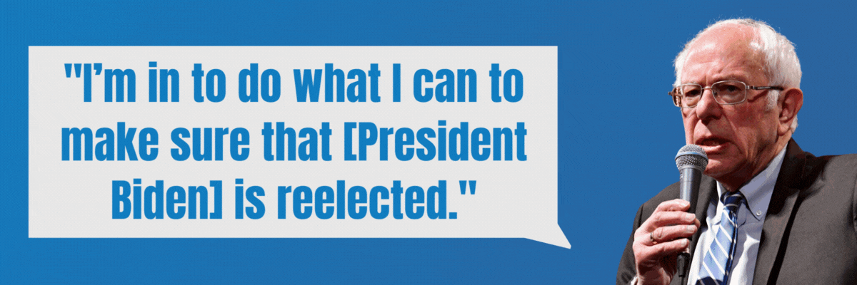 Bernie Sanders: I'm in to do what I can to make sure that [President Biden] is reelected. / President Obama: [Joe Biden] has delivered for the American people – and he'll continue to do so once he's reelected. Let's get to work.