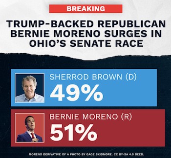Sherrod Brown (D) - 49%; Bernie Moreno (R) - 51%