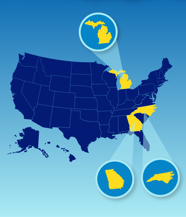Michigan, North Carolina, and Georgia