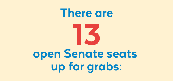 There are thirteen open Senate seats up for grabs: