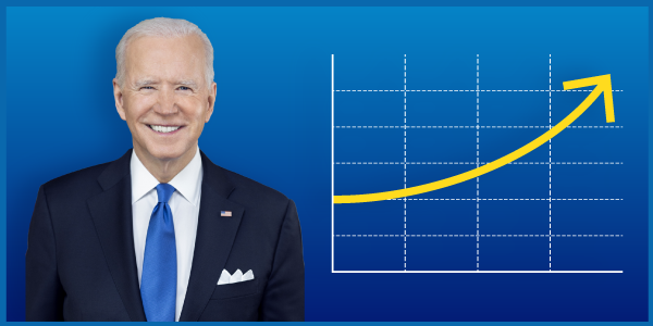 Line chart showing President Biden approval increasing