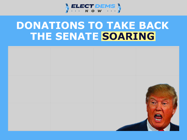 Graph increasing with “Donations to take back the Senate SOARING” and angry Trump