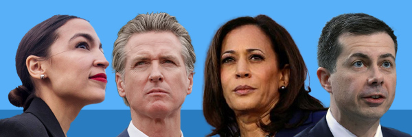 Gavin Newsom, Kamala Harris, Pete Buttigieg, and Alexandria Ocasio-Cortez
