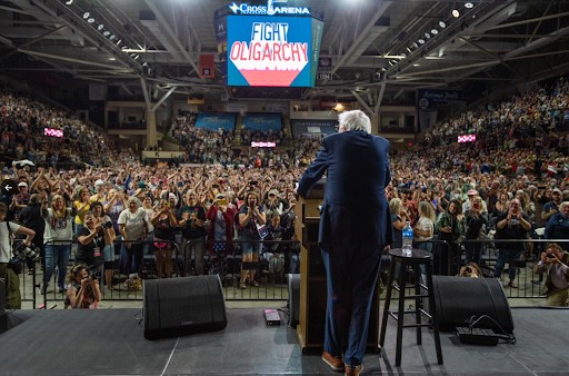 Sen. Sanders speaking at a Fighting Oligarchy rally in Maine