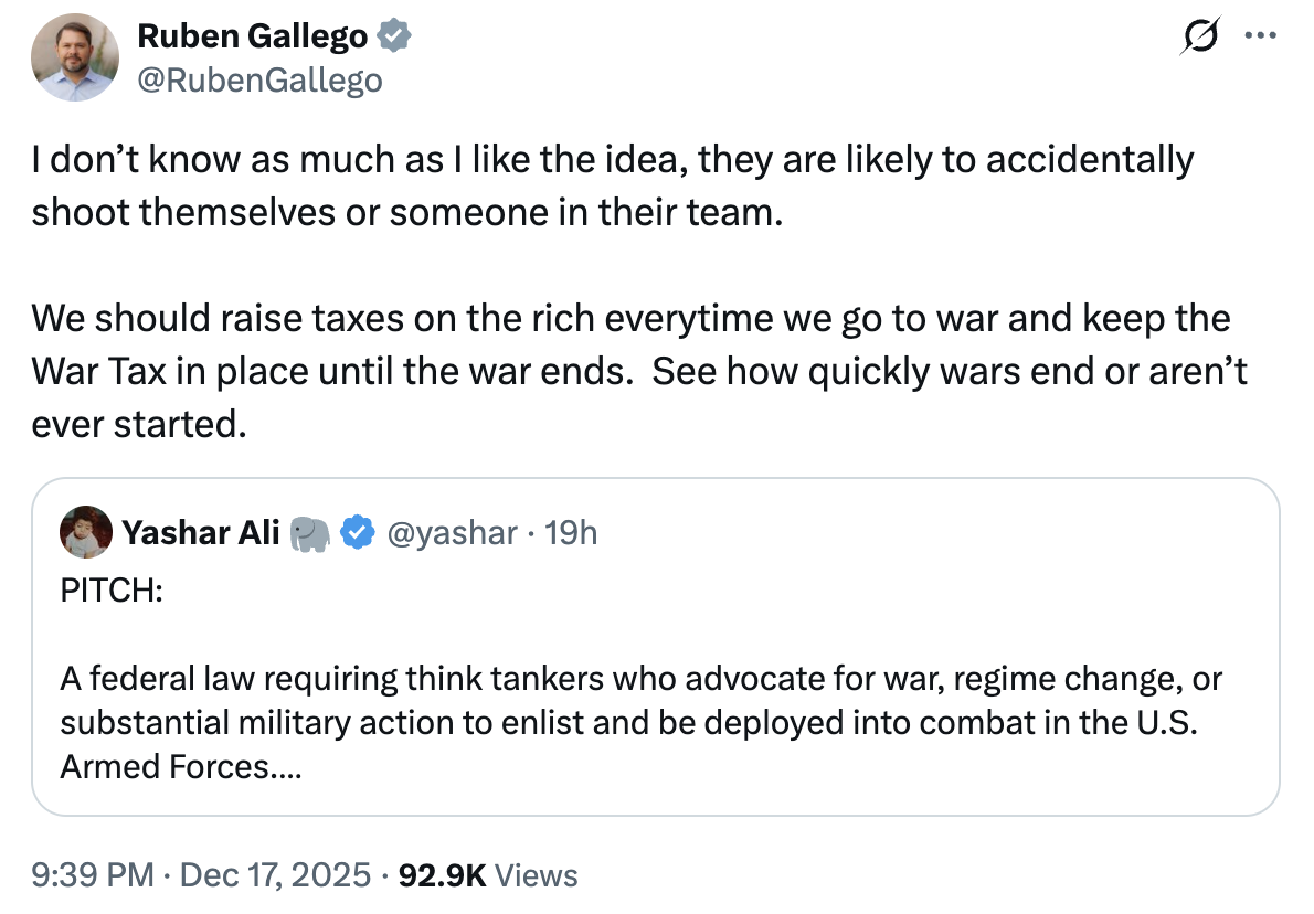 Tax the rich when we go to war