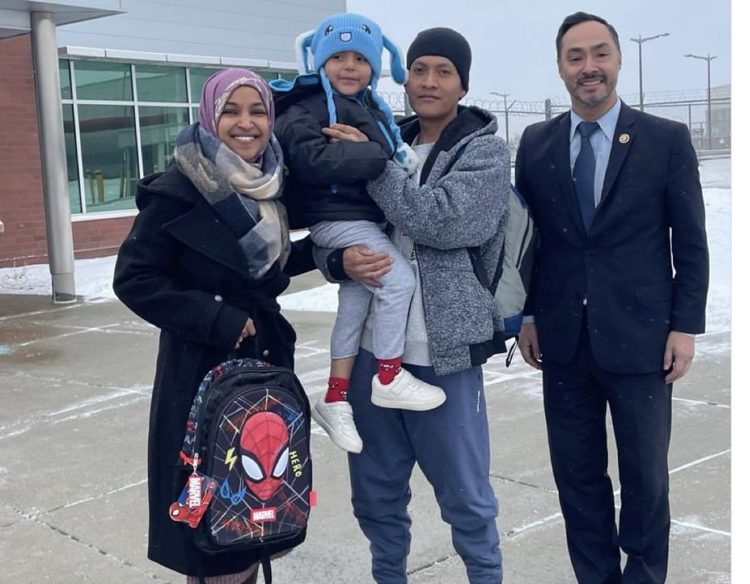 Joaquin Castro, Ilhan Omar, Liam Ramos and his Father