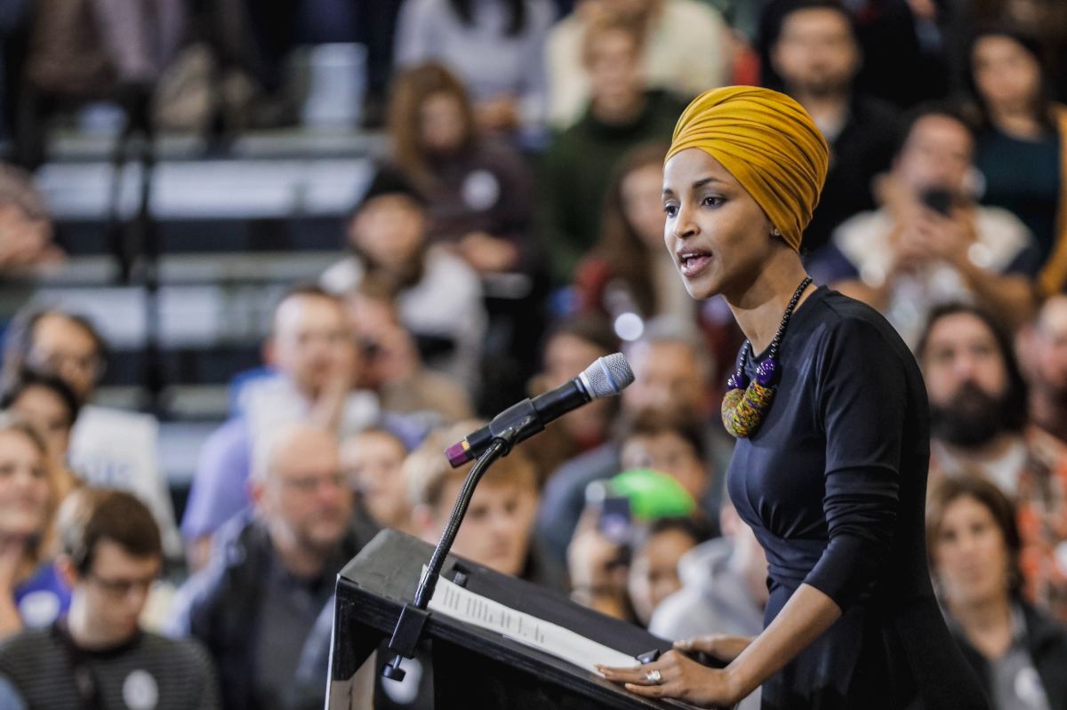 Ilhan Omar speaking at a rally