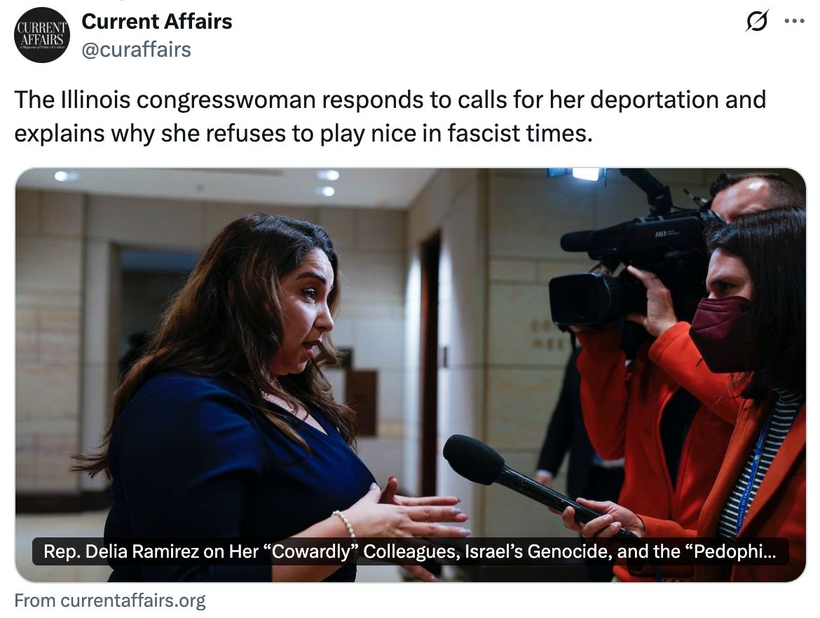 Current Affairs: The Illinois congresswoman responds to calls for her deportation and explains why she refuses to play nice in fascist times.