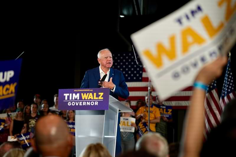 Image of Tim Walz speaking at a campaign event