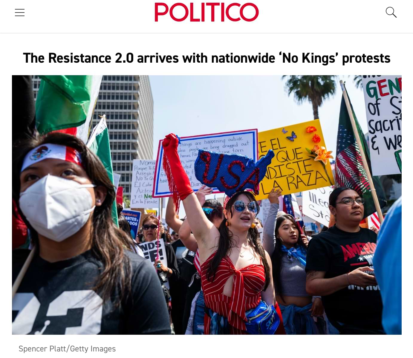 Politico headline: The Resistance 2.0 arrives with nationwide 'No Kings' protests