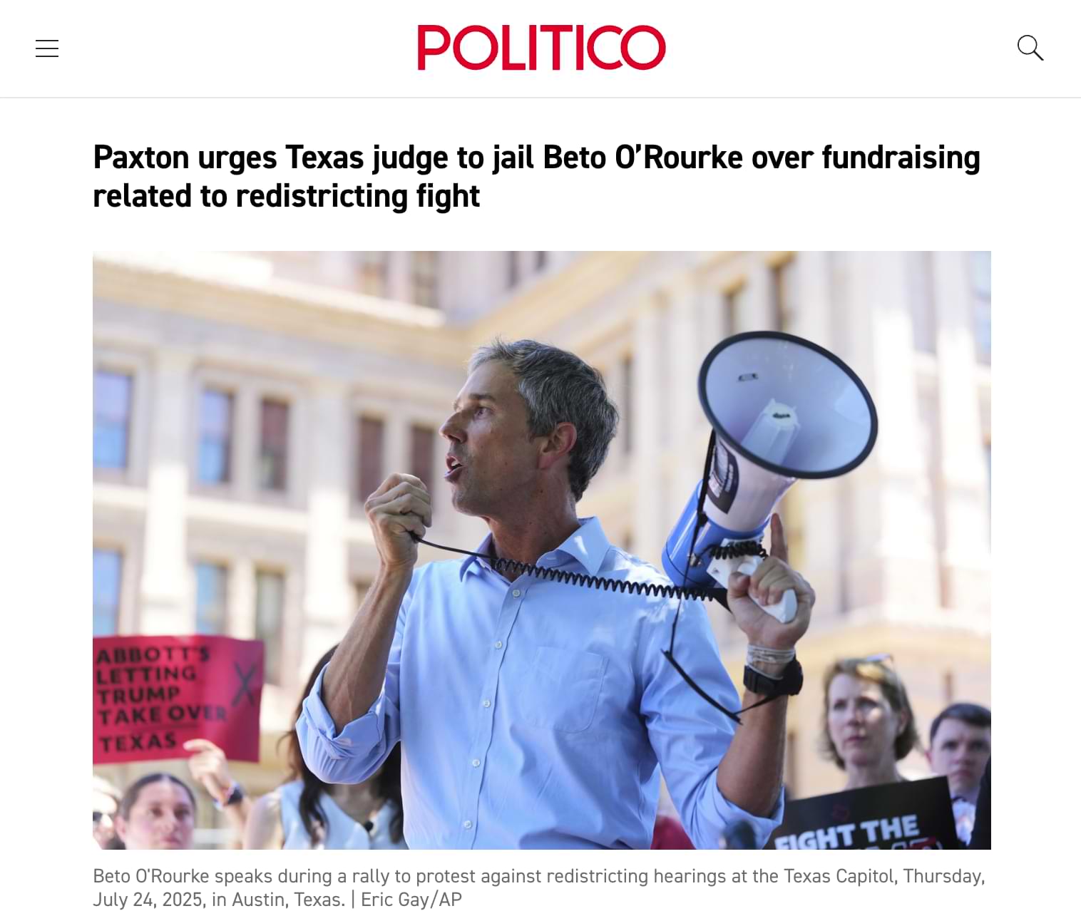 Politico headline: Ken Paxton urges Texas judge to jail Beto O’Rourke