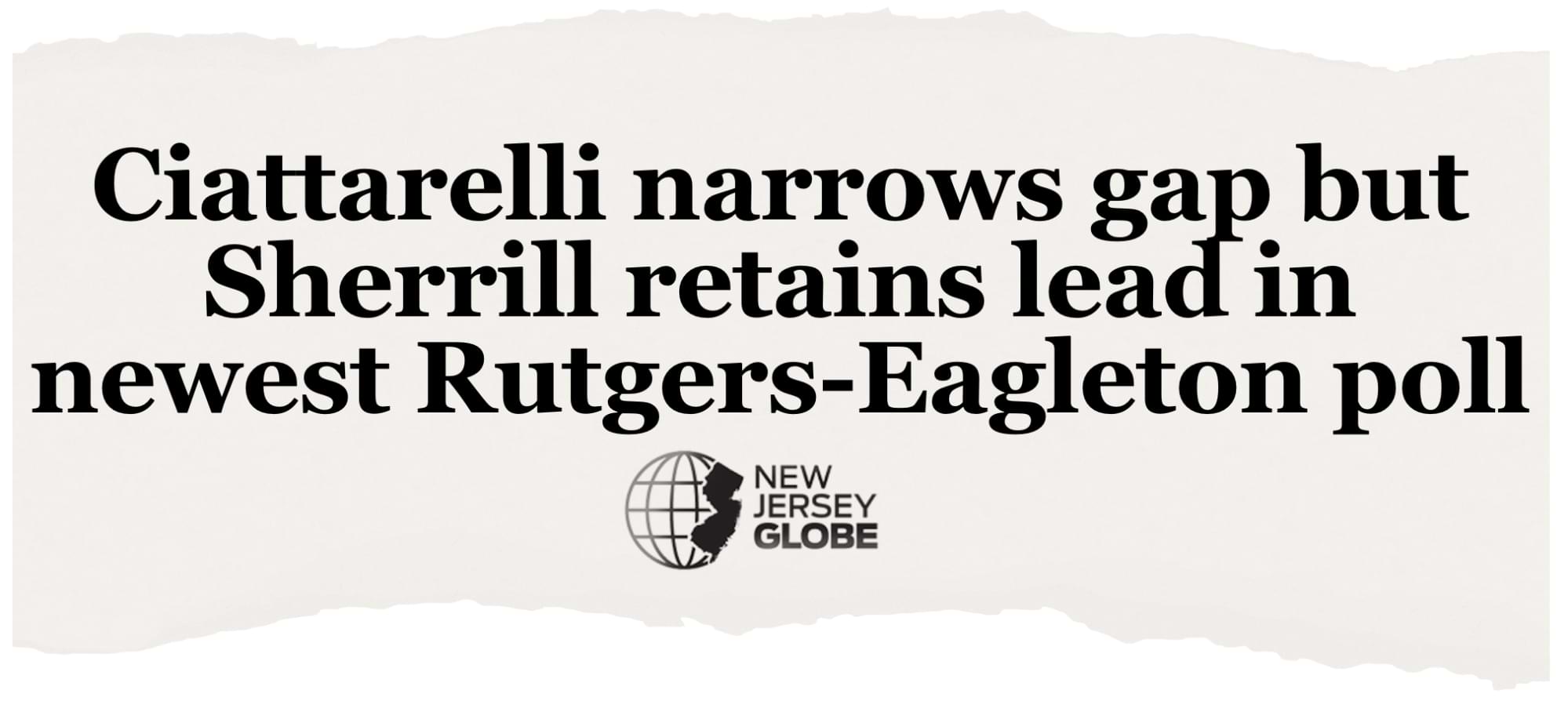 NJ Globe headline: Ciattarelli narrows gap but Sherrill retains lead in newest Rutgers-Eagleton poll