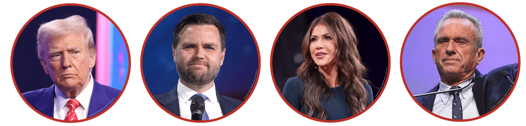 Photos of Donald Trump, JD Vance, Kristi Noem, and RFK Jr.