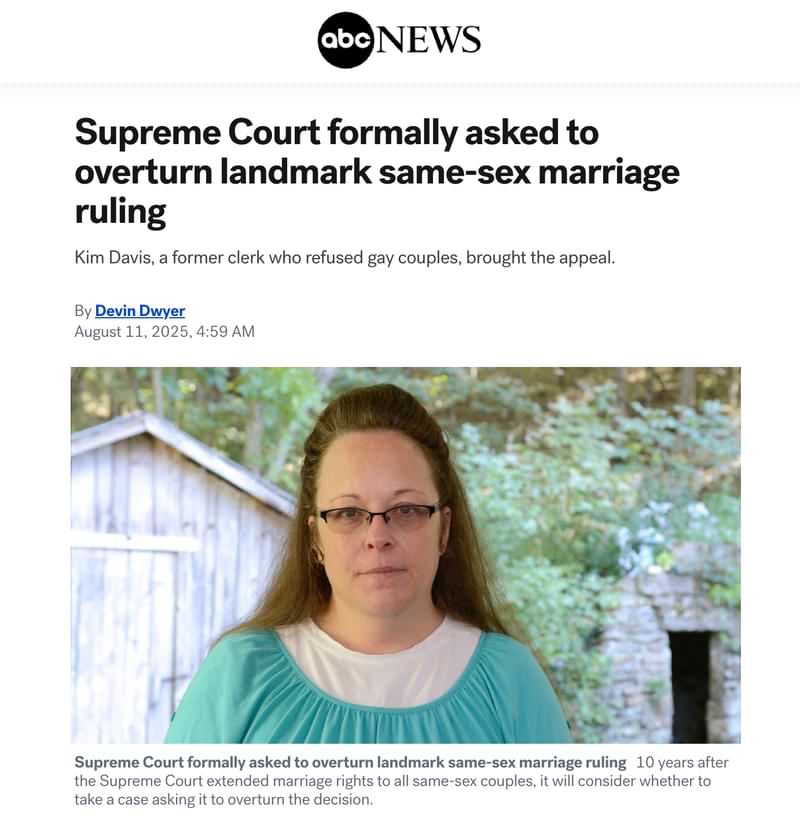 ABC News headline: Supreme Court formally asked to overturn landmark same-sex marriage ruling
