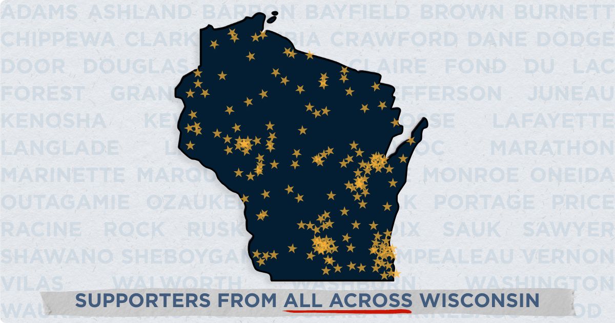 Map of Wisconsin with donor stars on it