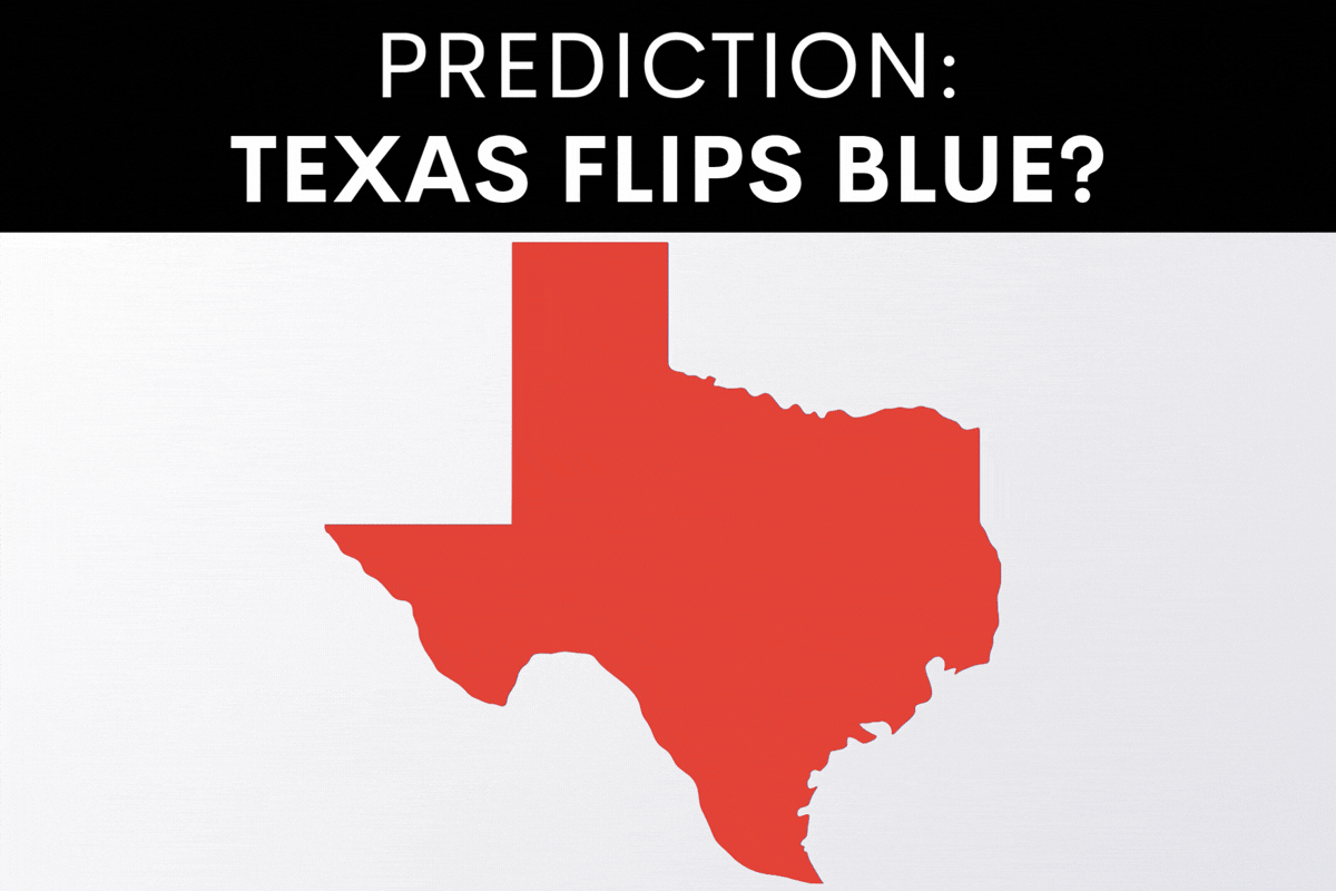 Texas Senate race prediction map turning from red to blue