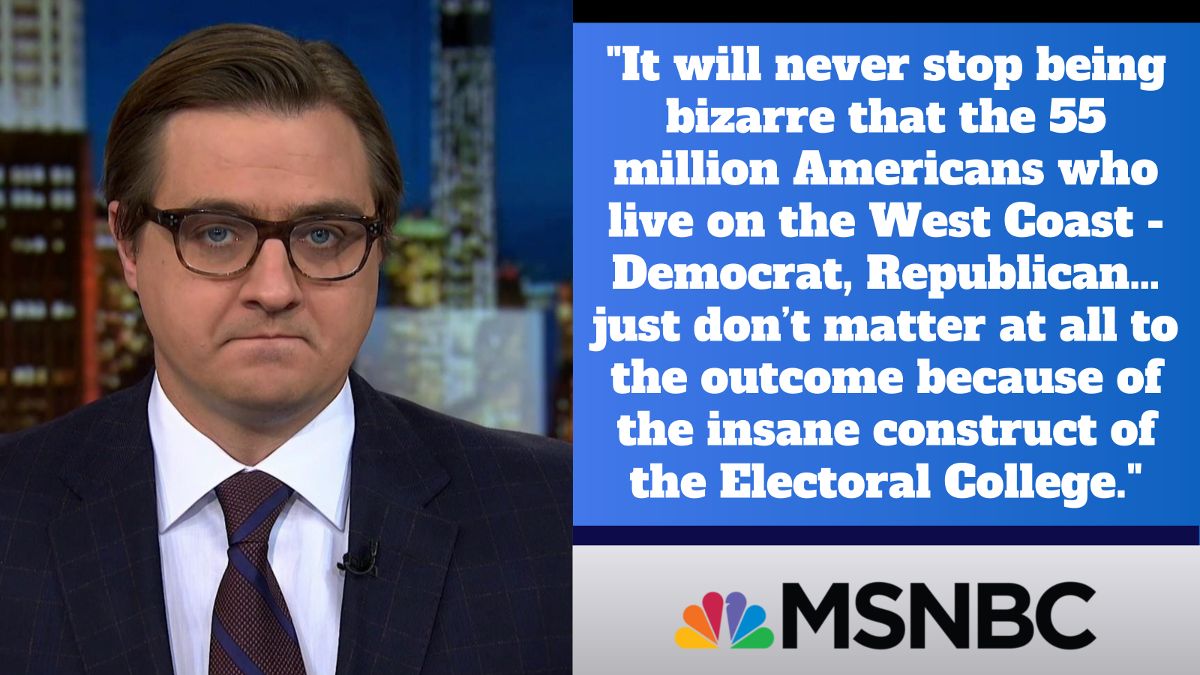 Chris Hayes: It will never stop being bizarre that 55 millions Americans who live on the West Coast - Democrat, Republican... Just don't matter at all to the outcome because of the insane construct of the Electoral College.
