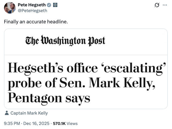 Tweet from Pete Hegseth