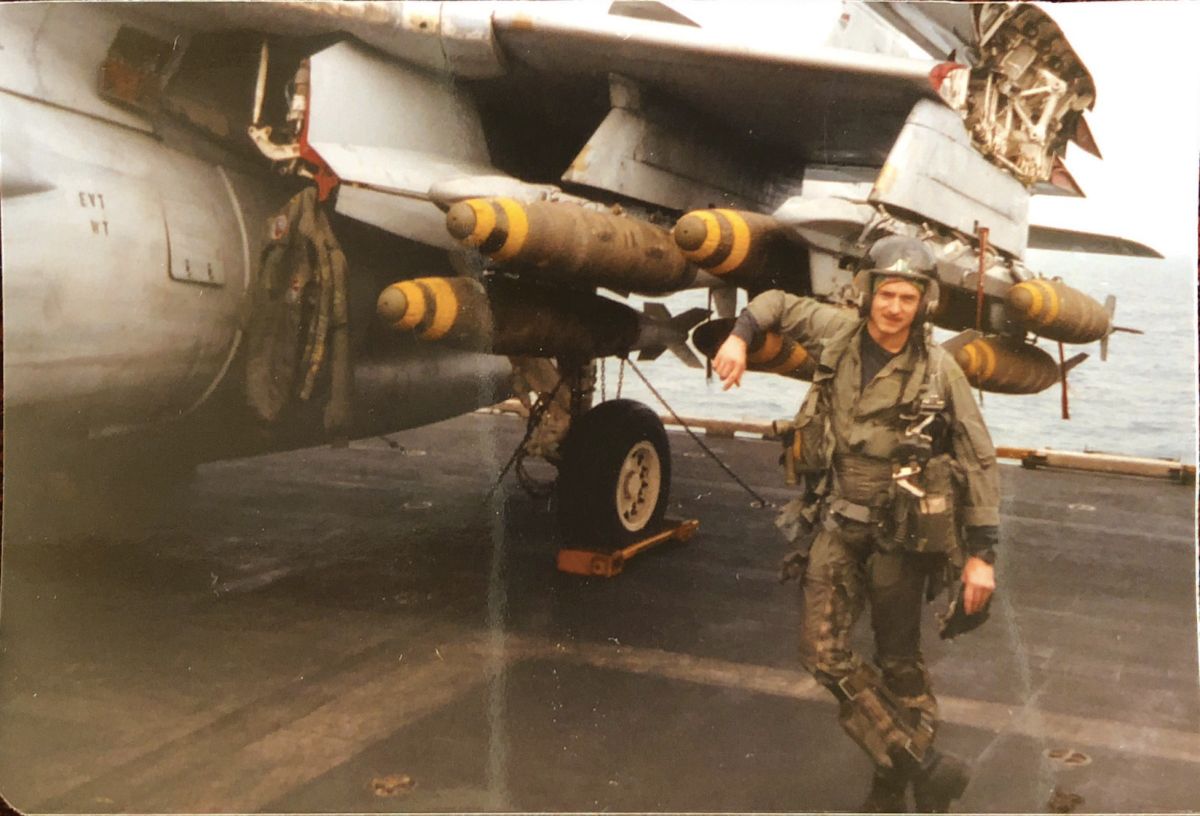 Mark Kelly on an aircraft carrier