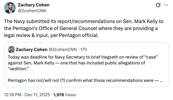 Navy has submitted its report on Mark Kelly