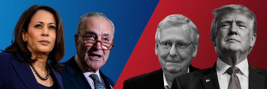 Kamala Harris and Chuck Schumer vs Donald Trump and Mitch McConnell