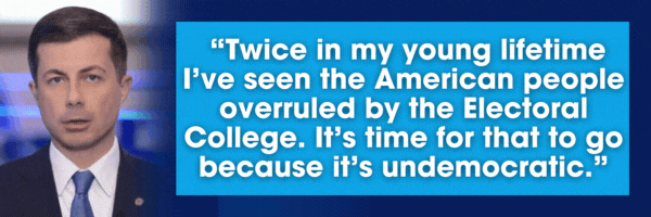 Pete Buttigieg: Twice in my young lifetime I've seen the American people overruled by the Electoral College. It's time for that to go because it's undemocratic.