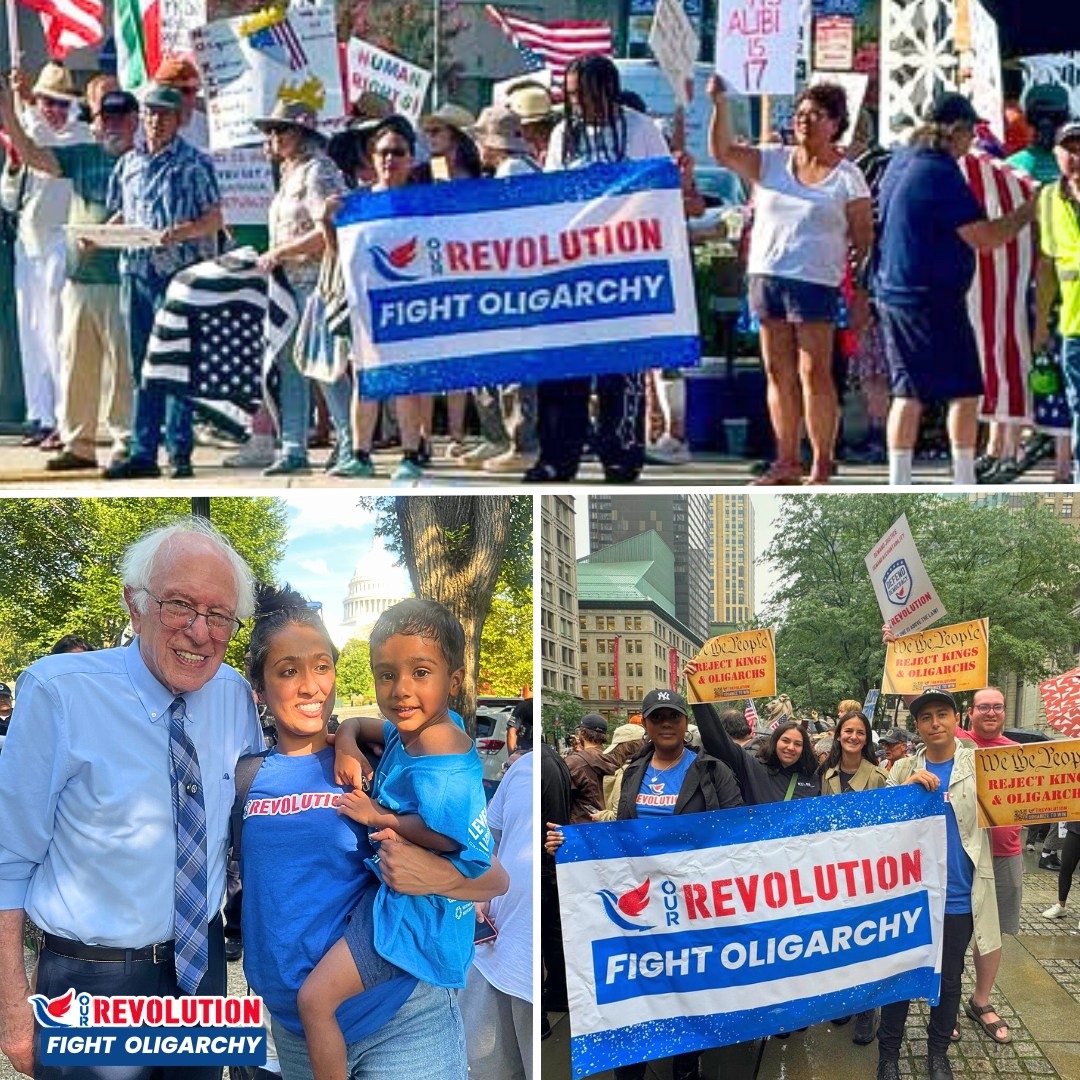 Photo of OUr Revolution protests with Bernie