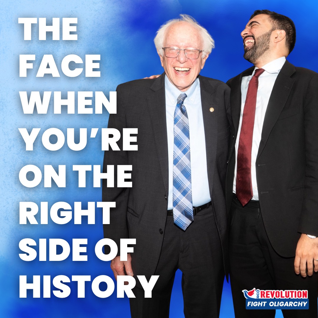 Graphic with Bernia and Mandani laughing together stating: The face when you're on the right side of history