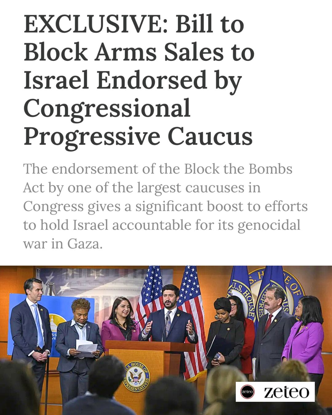 Exclusive: Bill to Block Arms Sales to Israel Endorsed by Congressional Progressive Caucus