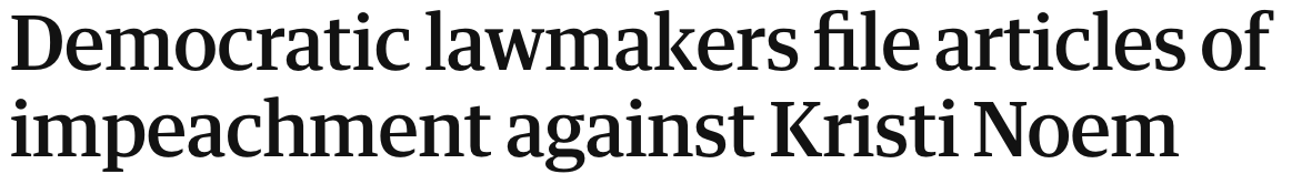 Democratic lawmakers file articles of impeachment against Kristi Noem