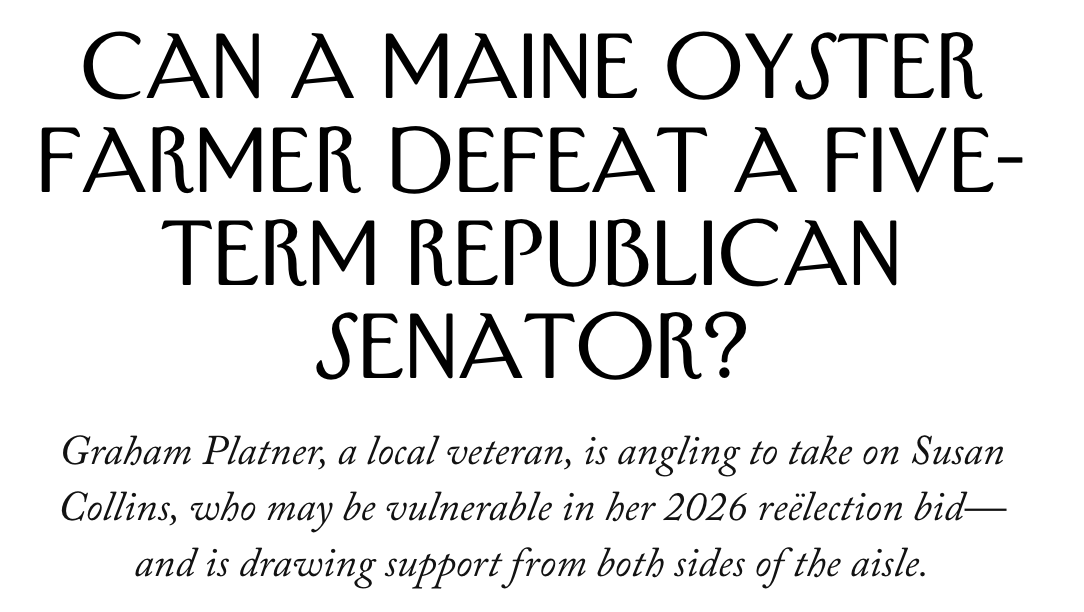 Headline: Can a Maine oyster farmer defeat a five-term Republican senator?