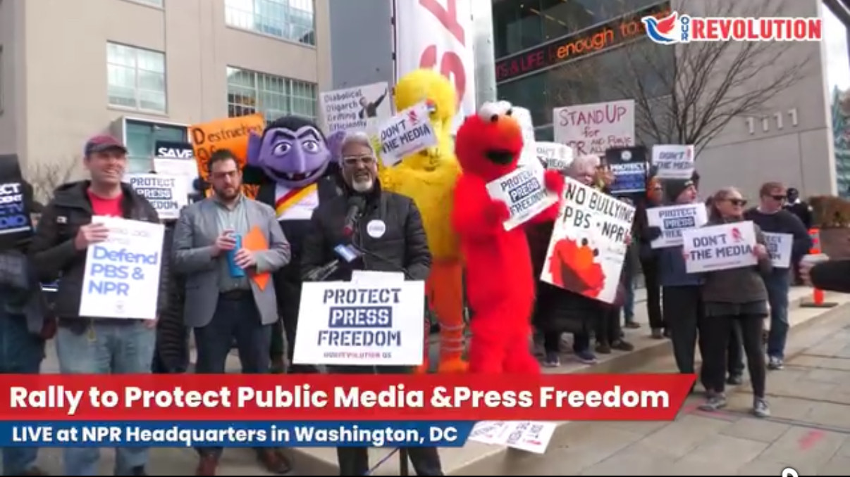 Photo of an Our Revolution rally to support public media
