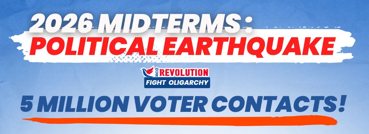 Graphic reading: 2026 midterms: political earthquake. 5 million voter contacts.