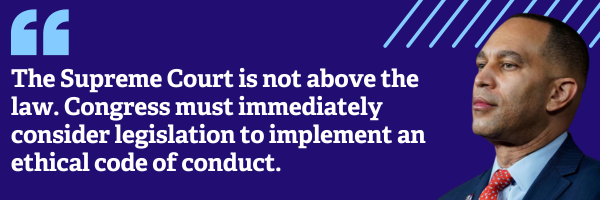 The Supreme Court is not above the law. Congress must immediately consider legislation to implement an ethical code of conduct.