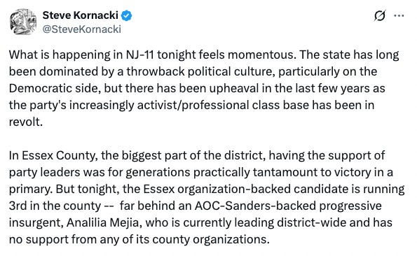 Steve Kornacki tweet on Analilia Mejia in NJ-11